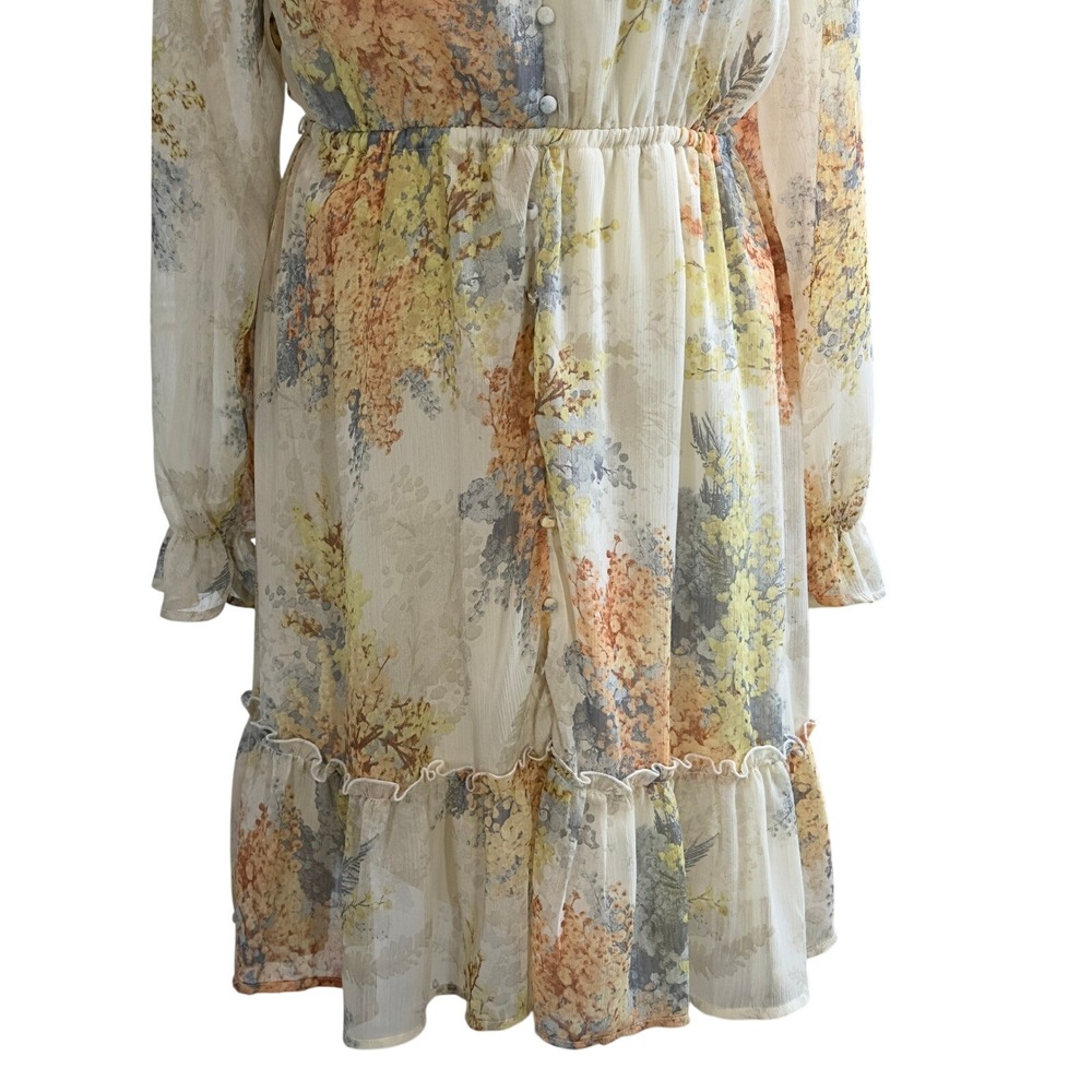 Romantic Feminine Boho INDIGO ROSE Floral Dress Size M Ruffle Cottage Flowy Knee - Picture 6 of 16